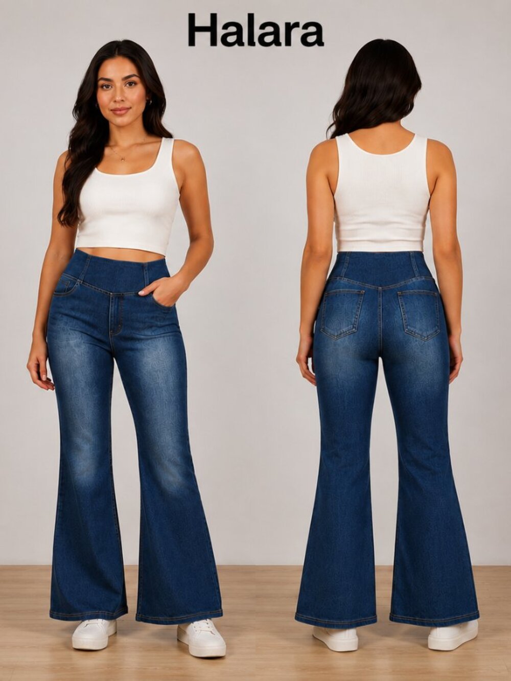 Halara High Waisted Crossover Flare Leggings Denim Look Blue Medium Regular